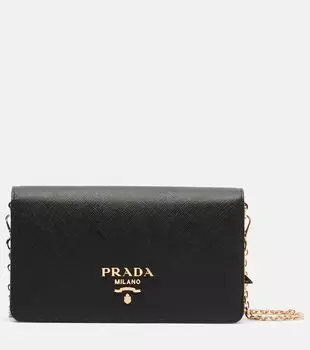 Миниатюрная кожаная сумка через плечо Saffiano Prada, черный
