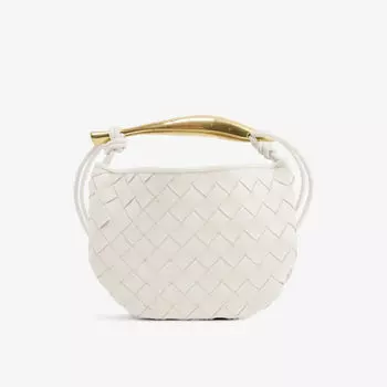 Миниатюрная кожаная сумка через плечо Sardine intrecciato Bottega Veneta, цвет chalk-m brass