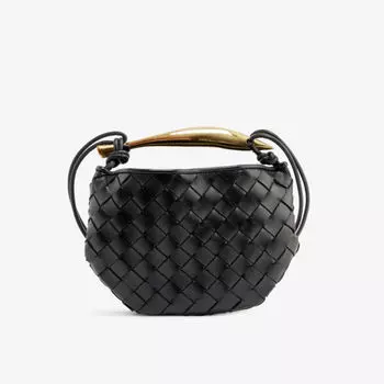 Миниатюрная кожаная сумка через плечо Sardine intrecciato Bottega Veneta, черный