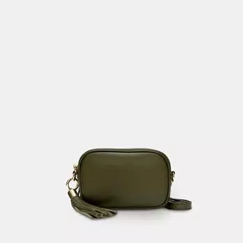 Миниатюрная кожаная сумка для телефона оливково-зеленого цвета с кисточками и оливково-зеленым ремешком со стрелкой в виде стрелки Apatchy London, цвет Dark Olive