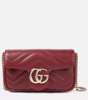 Миниатюрная кожаная сумка GG Marmont через плечо Gucci, Rosso Ancora/Ros.Anc