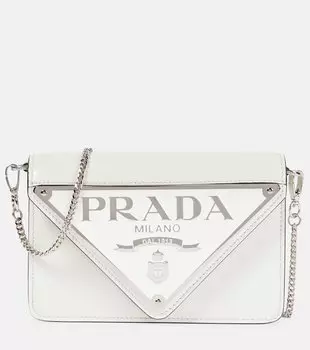 Миниатюрная кожаная сумка-кроссбоди Triangle Prada, Bianco N