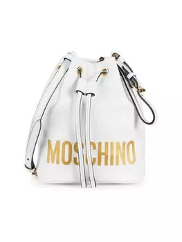 Миниатюрная кожаная сумка-мешок с логотипом Moschino, белый
