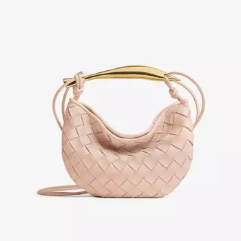 Миниатюрная кожаная сумка Sardine с верхней ручкой Bottega Veneta, цвет lotus-m brass