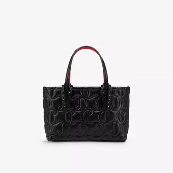 Миниатюрная кожаная сумка-тоут Cabata с тисненым логотипом Christian Louboutin, черный