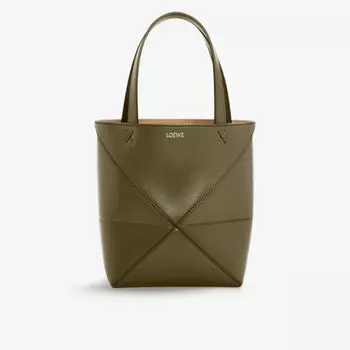 Миниатюрная кожаная сумка-тоут Puzzle Fold Loewe, зеленый
