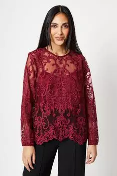 Миниатюрная кружевная блузка с высоким воротником Wallis, красный