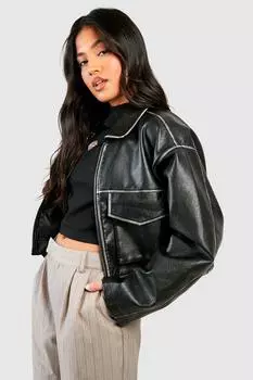 Миниатюрная куртка из искусственной кожи с карманами в винтажном стиле boohoo, черный