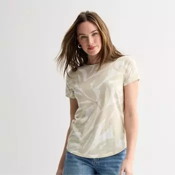 Миниатюрная повседневная футболка с короткими рукавами и круглым вырезом Sonoma Goods For Life, цвет white tan foliage