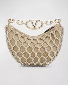 Миниатюрная сетчатая сумка-хобо VLOGO Moon Valentino Garavani, цвет Crystal Beige Selleria