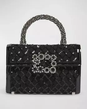 Миниатюрная сетчатая сумка-конверт с клапаном и пайетками и верхней ручкой Roger Vivier, цвет Nero