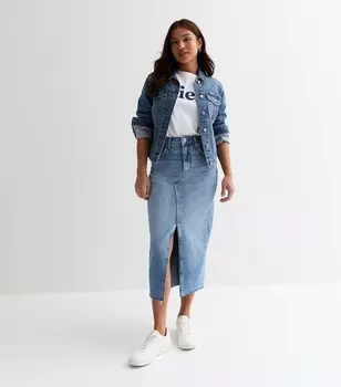 Миниатюрная синяя джинсовая юбка-миди с необработанным краем New Look, синий