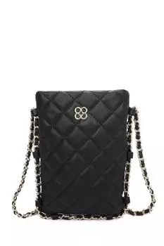 Миниатюрная стеганая вертикальная сумка через плечо из искусственной кожи с ромбовидным узором Clover Fontanella Fashion, черный
