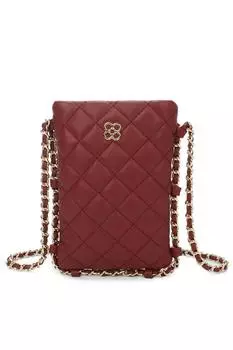 Миниатюрная стеганая вертикальная сумка через плечо из искусственной кожи с ромбовидным узором Clover Fontanella Fashion, красный