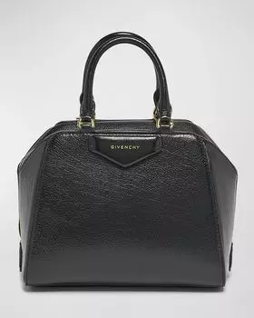 Миниатюрная сумка Antigona Cube с верхней ручкой из блестящей мятой кожи Givenchy, цвет Black