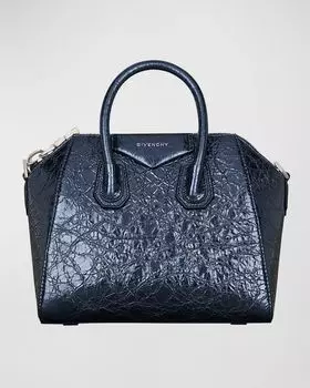 Миниатюрная сумка Antigona с верхней ручкой из жатой кожи металлик Givenchy, цвет Navy