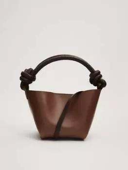Миниатюрная сумка через плечо из кожи наппа с узлами Massimo Dutti, бежевый