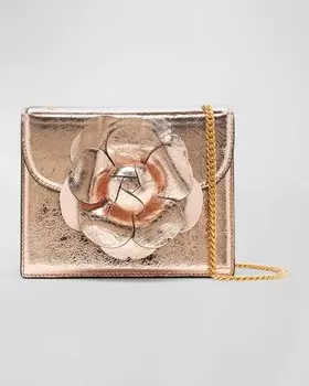 Миниатюрная сумка через плечо из мятой кожи с эффектом металлик Oscar de la Renta