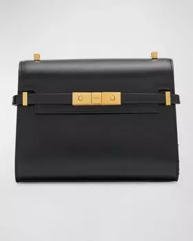 Миниатюрная сумка через плечо Manhattan из телячьей кожи Saint Laurent, цвет Nero