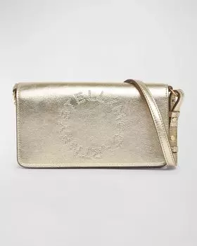 Миниатюрная сумка через плечо с металлическим логотипом Stella McCartney, цвет Light Gold