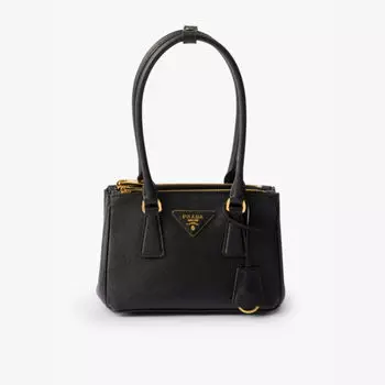 Миниатюрная сумка Galleria из сафьяновой кожи с верхней ручкой Prada, черный