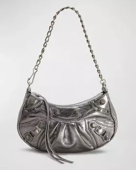 Миниатюрная сумка Le Cagole металлик с цепочкой Balenciaga, цвет 8103 Silver