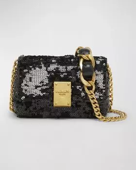 Миниатюрная сумка на плечо 1945 из кожи с пайетками Balmain, цвет Noir