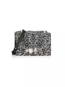 Миниатюрная сумка-портфель с заклепками и драгоценностями Alexander McQueen, черный