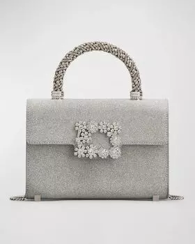 Миниатюрная сумка с пряжкой и ручкой сверху Roger Vivier, цвет Argento