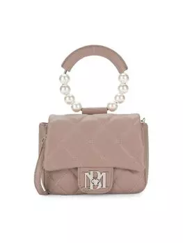 Миниатюрная сумка с ручкой сверху, украшенной искусственным жемчугом Badgley Mischka, тауп
