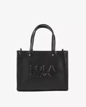 Миниатюрная сумка-шоппер с эффектом кожи и тисненым логотипом Lola Casademunt, черный
