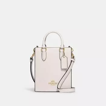 Миниатюрная сумка-тоут Coach Outlet North South, цвет Gold/Chalk