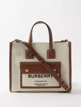 Миниатюрная сумка-тоут freya из ткани и кожи Burberry, бежевый