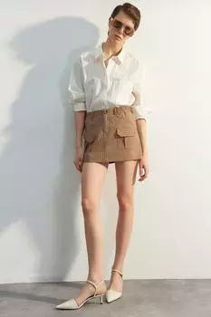 Миниатюрная тканая юбка с карманами Stone Limited Edition Trendyol, бежевый