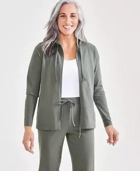 Миниатюрная толстовка с длинными рукавами и молнией спереди Style & Co, зеленый