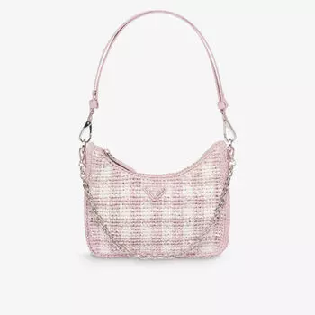 Миниатюрная вязаная крючком сумка через плечо Re-Edition 2005 Prada, розовый