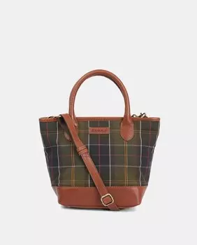 Миниатюрная зеленая кожаная сумка-тоут в клетку в клетку и съемный ремень на плечо Barbour, зеленый