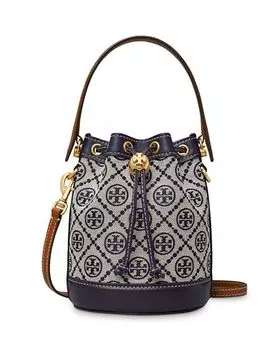 Миниатюрная жаккардовая сумка-мешок с монограммой T Tory Burch, цвет Blue