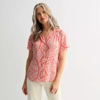 Миниатюрная женская блузка с короткими рукавами Croft & Barrow, цвет coral floral paisley