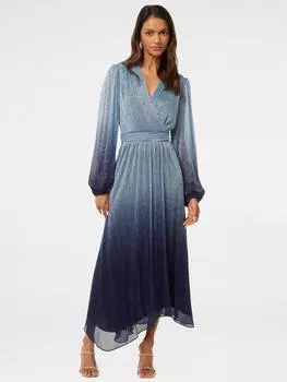 Миниатюрная жизель омбре плиссе макси платье Forever New, цвет Ocean