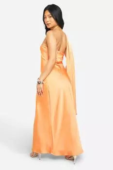 Миниатюрное атласное платье макси с драпировкой на плечах boohoo, розовый