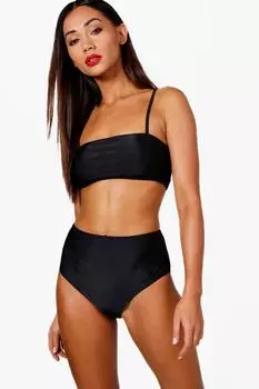Миниатюрное бикини-бандо с высокой талией и бретелями boohoo, черный