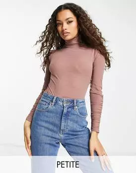 Миниатюрное боди грибовидного цвета из фактурной сетки Miss Selfridge с высоким воротником