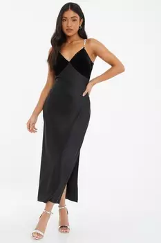 Миниатюрное черное атласное платье миди QUIZ Clothing