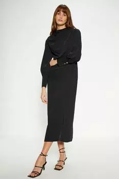 Миниатюрное драпированное платье миди с пуговицами из крепа Oasis, черный