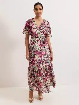 Миниатюрное фиолетовое платье макси с цветочными оборками Phase Eight, разноцветный