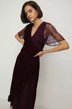 Миниатюрное кружевное бархатное платье миди с запахом Oasis, красный