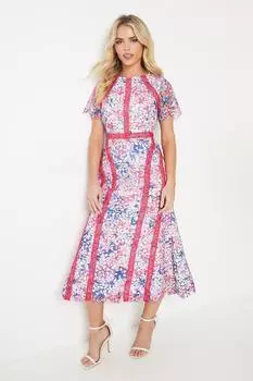 Миниатюрное кружевное платье-карандаш миди с цветочным принтом Coast, мультиколор