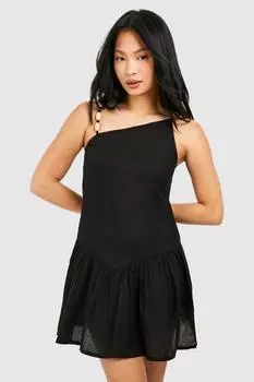 Миниатюрное льняное мини-платье с бисером boohoo, черный
