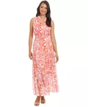 Миниатюрное макси-платье с принтом и воротником-рюшем London Times, коричневый